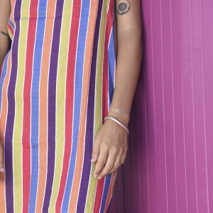Abito Rouches Lungo Righe Arcobaleno