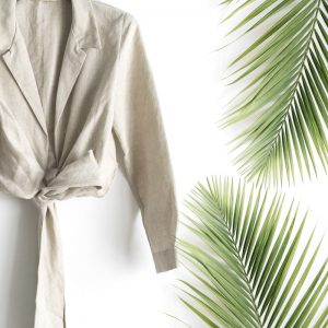 Camicia a incrocio lino beige con nastro