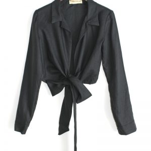 Camicia a incrocio lino nero con nastro