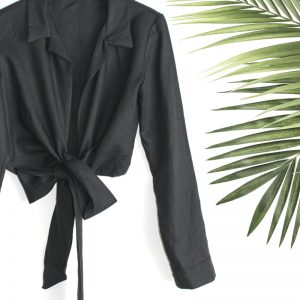 Camicia a incrocio lino nero con nastro2