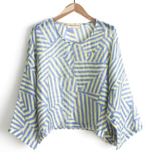 Casacca taglia unica in tencel leggerissimo azzurro e giallo pastello