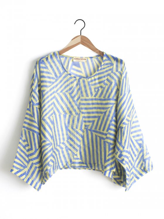 Casacca taglia unica in tencel leggerissimo azzurro e giallo pastello