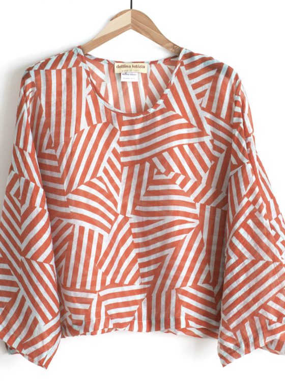 Casacca taglia unica in tencel leggerissimo corallo e azzurro pastello