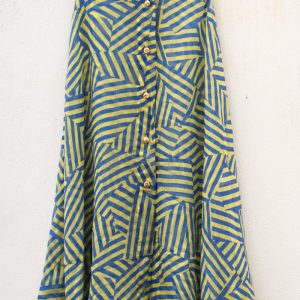 Gonna con bottoni in leggerissimo tencel azzurro e giallo pastello