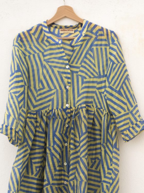 Vestito camicione in leggerissimo tencel azzurro e giallo pastello