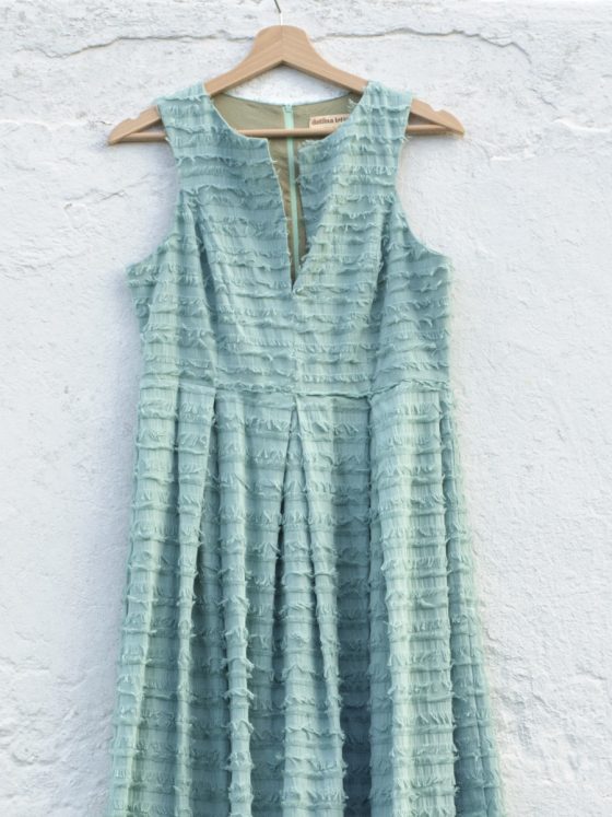 Vestito etnico in cotone con frange menta