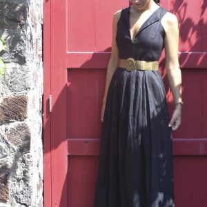 Abito lungo etnico in lino nero by Delfina Letizia