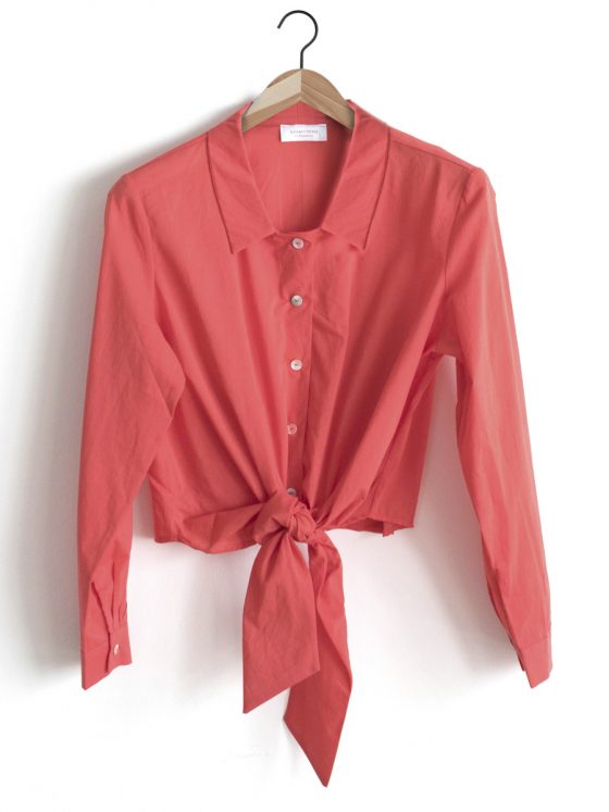 Camicetta in cotone corallo con nodo in vita by Delfina Letizia