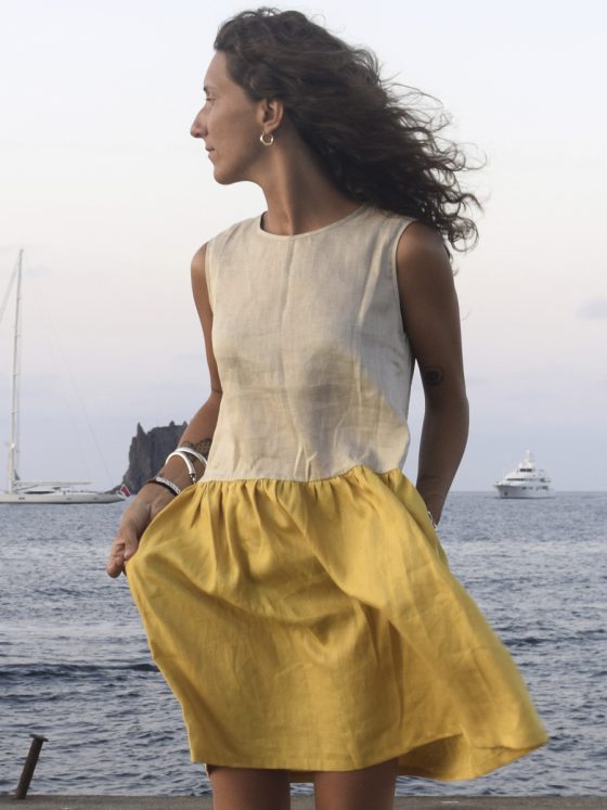 Rouches corto beige e senape by Delfina Letizia